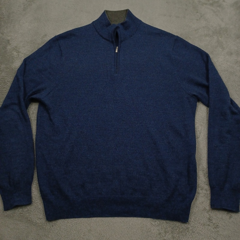 Toscano Sweater Mens Large Blue 1/4 Zip Merino Wool Pullover Preppy‎